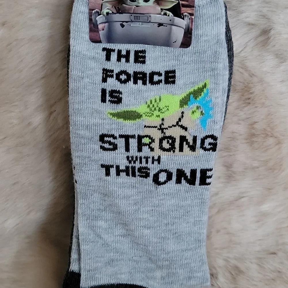 DISNEY STAR WARS MANDALORIAN BABY YODA 2-PACK MEN'S CREW SOCKS, NEW WITH TAGS!